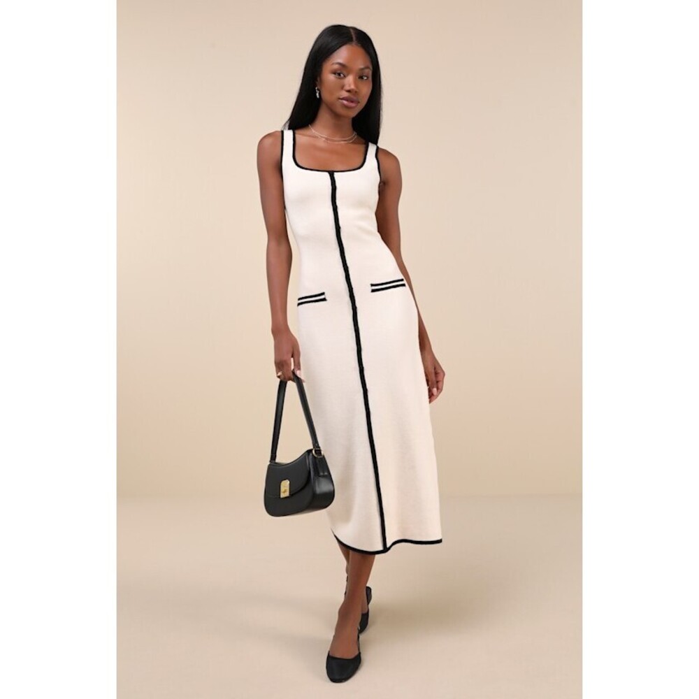 Lulus Sophisticated Composure Cream Knit Button-front Midi Dress White - Size S